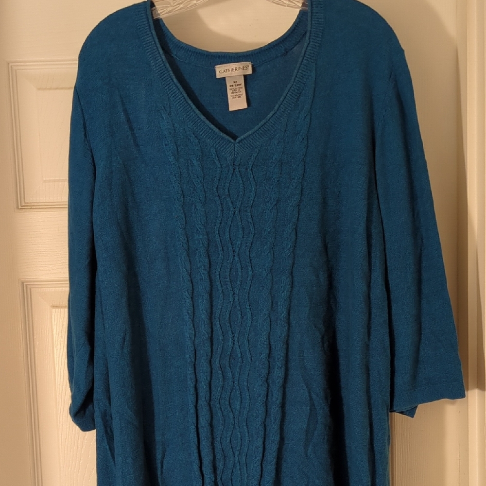 Catherines Mallard Blue Knit Light Sweater 3/4 Sleeve